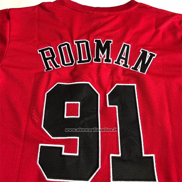 Maglia Manica Corta Chicago Bulls Dennis Rodman No 91 Rosso